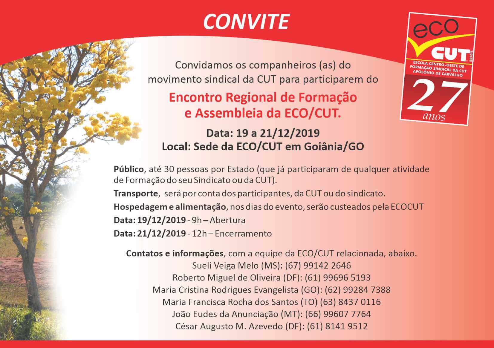 Encontro Regional de Formação e Assembléia da ECO/CUT 2019